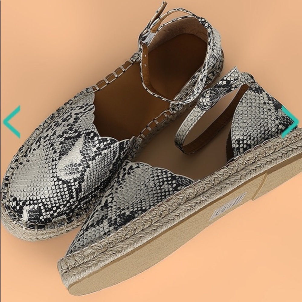 Snake print Espadrille Jute Mary Jane Flat Sandals - Picture 4 of 6